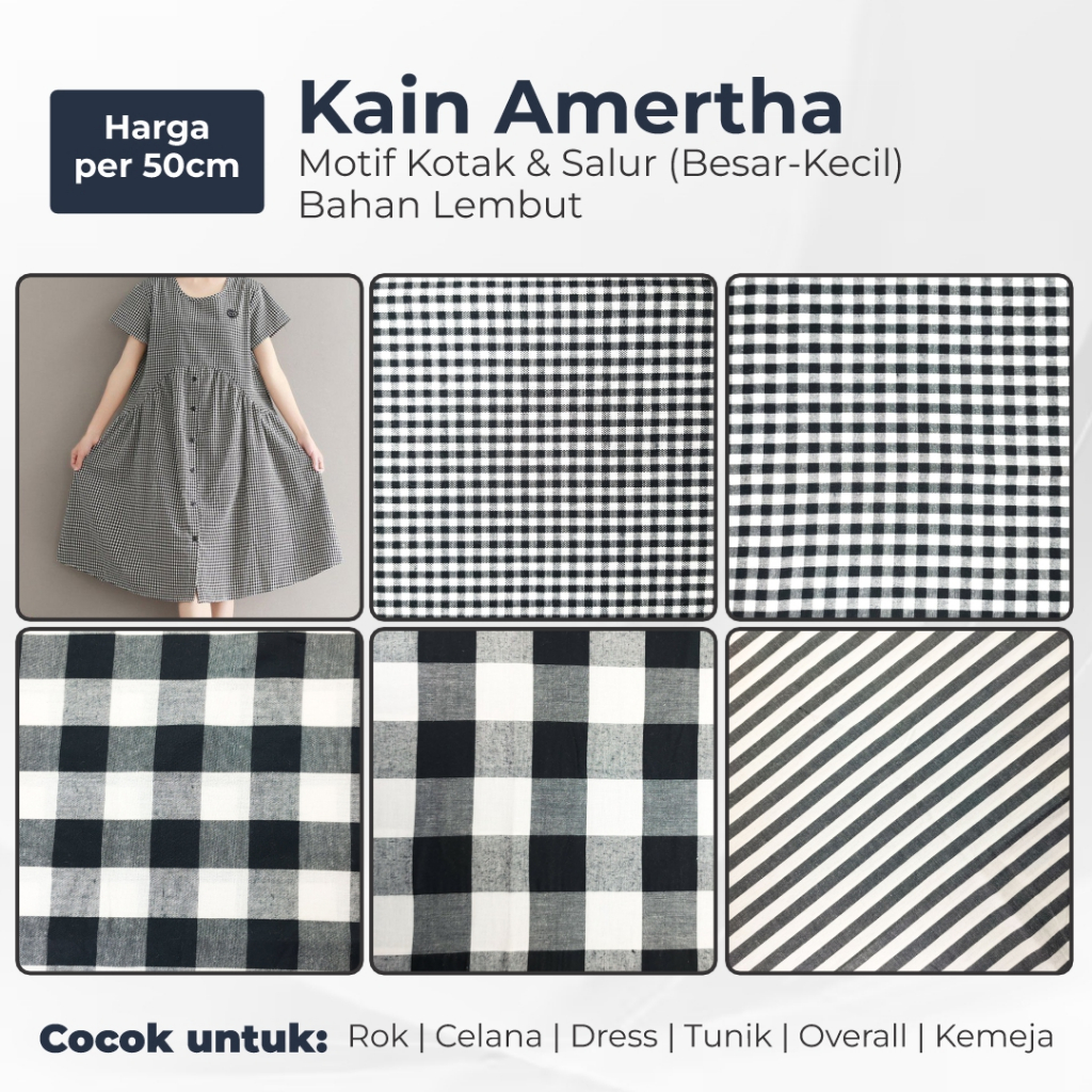 (0,5 Yard) Kain Amerta Kotak dan Salur | Bahan Katun PE Twill 3/1 | Cotton PE | Motif Kotak-Kotak & 