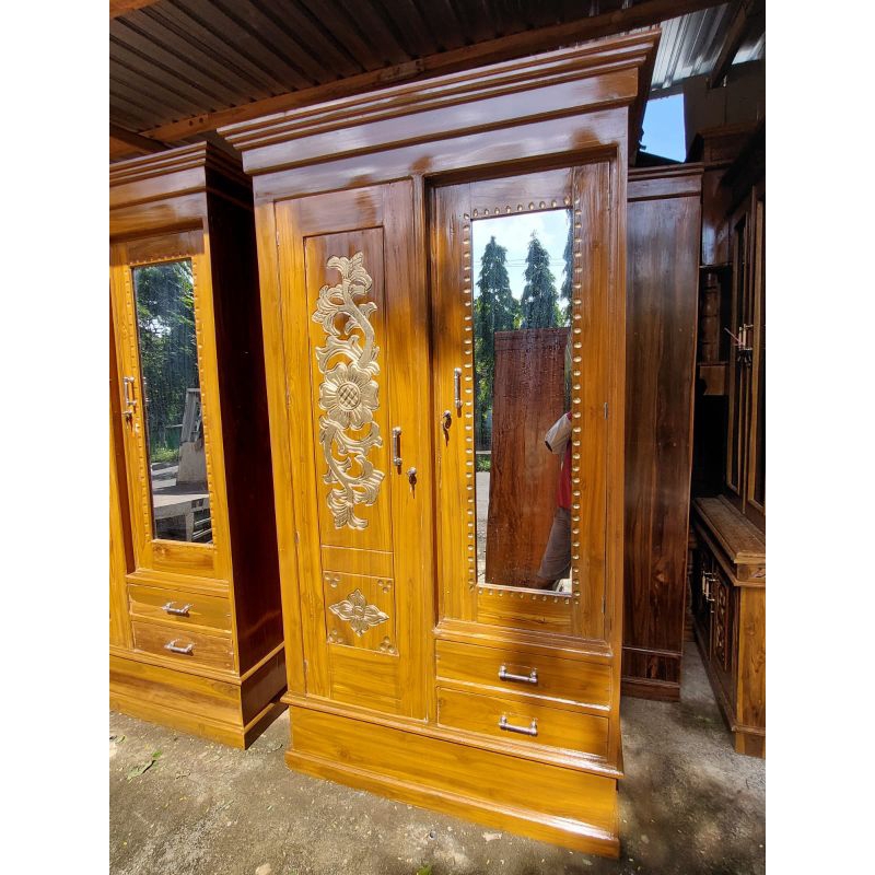LEMARI KAYU JATI 2 PINTU TERMURAH TERLARIS