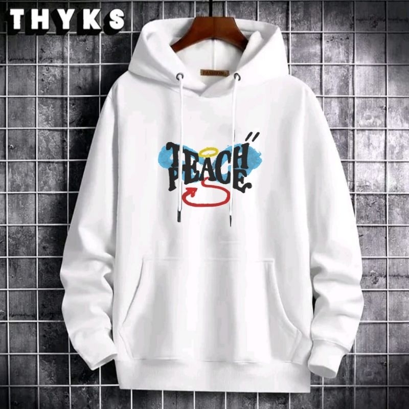 Hoodie pria keren flecce terbaru Teach peace sweater print