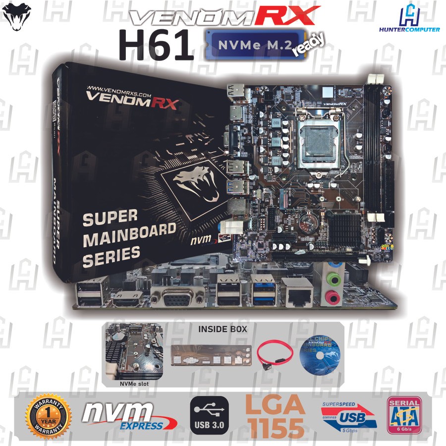 Motherboard h61 ddr3 LGA 1155 NVME SATA 3.0 & USB 3.0 VenomRX