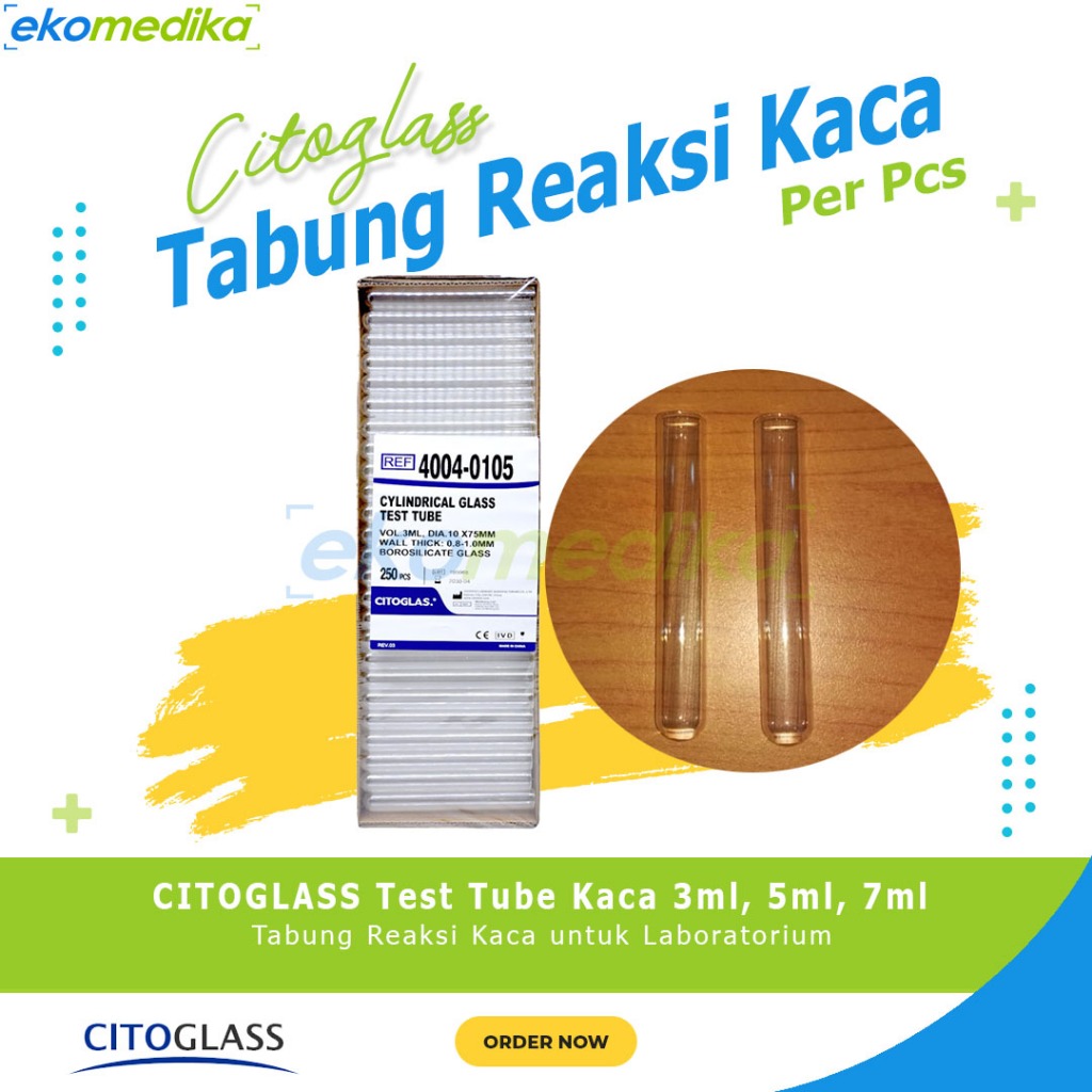 Tabung Reaksi Kaca | Test Tube 12x75  10x75 dan 13x100 CITOGLASS per pcs / Tabung Reaksi 3ml, 5ml, 7