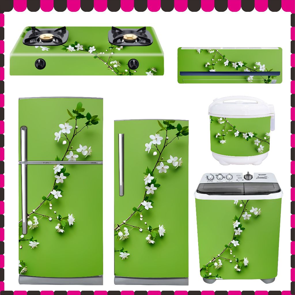 Stiker kulkas 1 pintu motif cantik warna hijau daun bisa cod wallpaper kulkas 2 pintu bisa fullbody dan custome murah