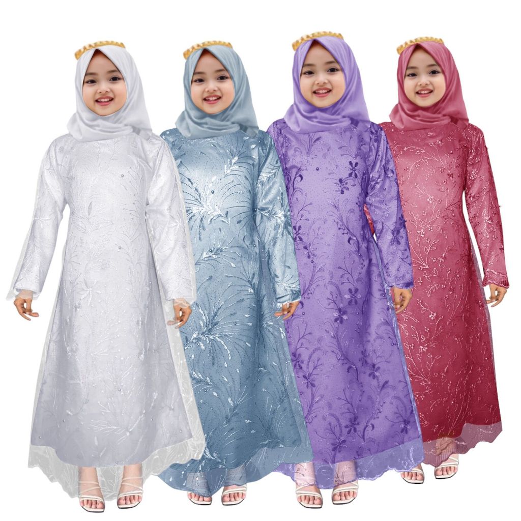 Baju gamis anak perempuan Syari tile mutiara 3-8tahun / gamis anak pesta / baju gamis anak kekinian 