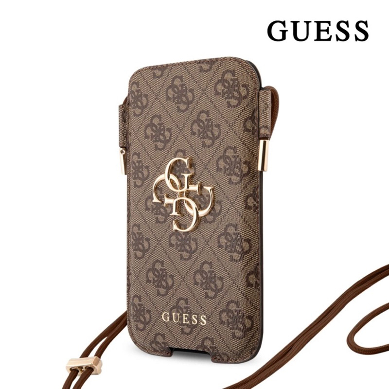 Guess Pouch 4G Script With Cord - Pouch iPhone 12 Pro Max 6.7" - Brown/Grey