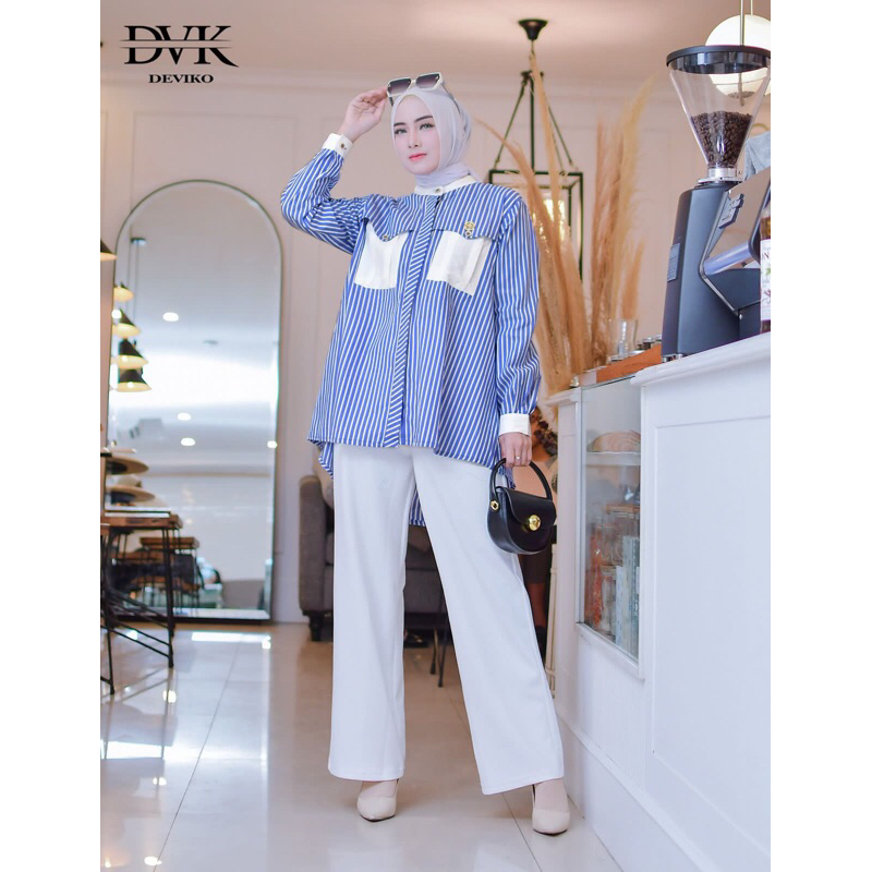 Atasan Catton Strip Blouse Premium By Deviko Kemeja