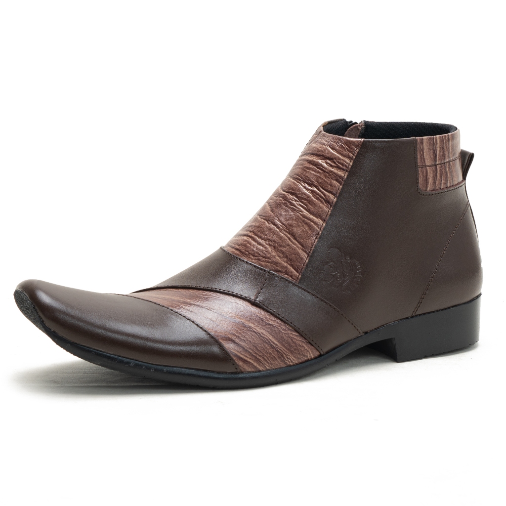 Sepatu Boot Formal Pria Kulit Asli Warna Hitam 0322HT Kulit Asli Zipper