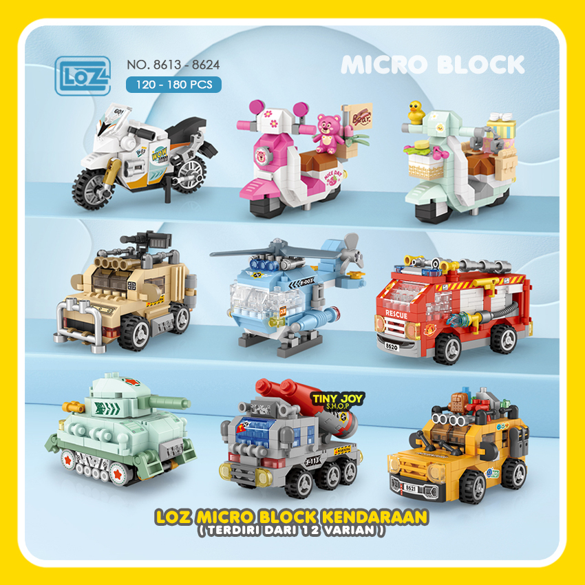 LOZ Mainan Balok Susun MOBIL MOTOR MINI 8613 - 8624 Micro Block Brick Nano Cute Car Edukasi Toy Anak