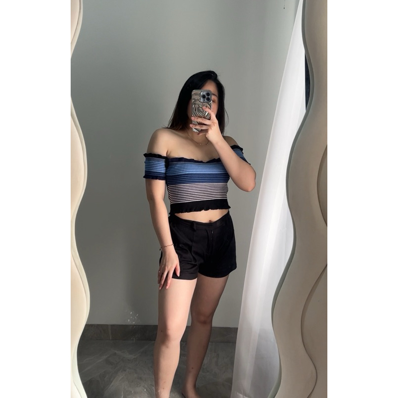 Baju atasan sabrina Import Korean Crop top