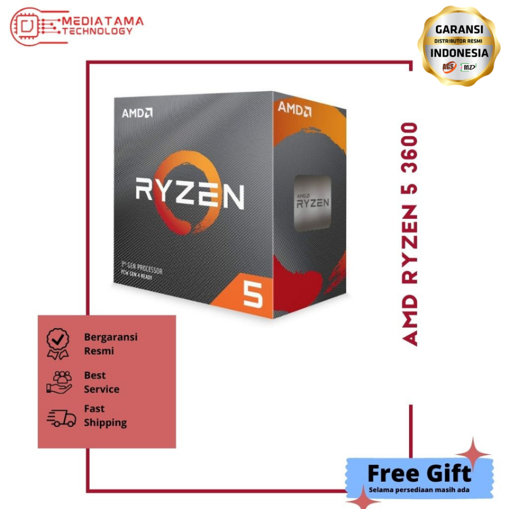 CPU AMD Ryzen 5 3600 With Stealth Cooler AM4 Socket 6-Core 3.6GHz up to 4.2GHz