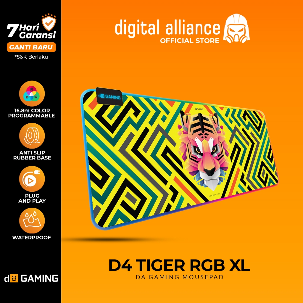 Mousepad Deskmat Gaming Digital Alliance XL RGB Adjustable Waterproof Anti Slip D4 Tiger