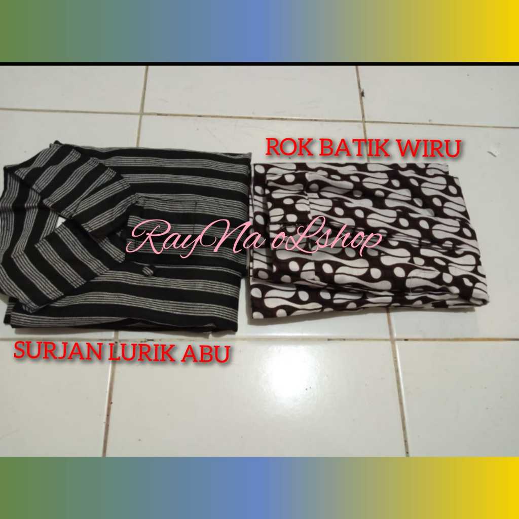 1 SET BAJU SURJAN LURIK ABU + ROK BATIK WIRU INSTAN, PAKAIAN MODERN KLASIK TRADISIONAL JAWA SOLO JOG