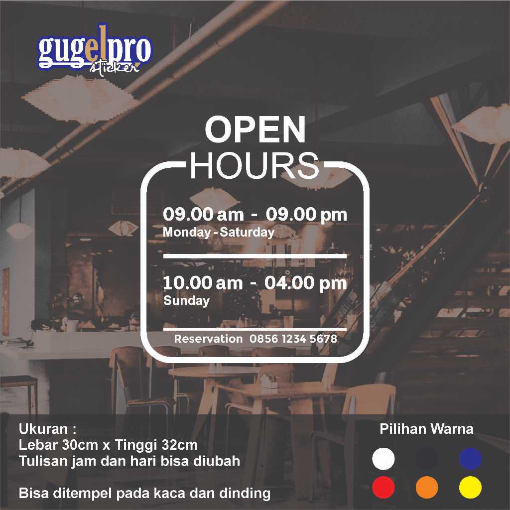 

Sticker Open Hour Stiker Kaca Toko Restoran Kantor