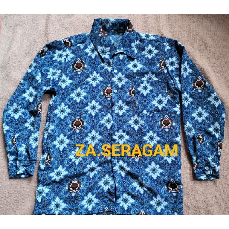 BATIK Mts/Batik Seragam Sekolah SMP/MTs Model Kerah Kemeja Motif Lugina Biru