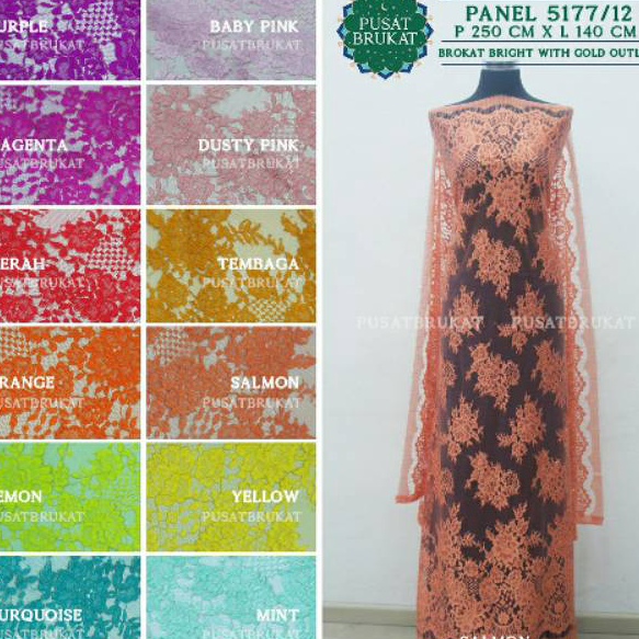 Terjamin KAIN KEBAYA BROKAT PANEL SEMI PRANCIS GOLD OUTLINE - SERENA P 5177/12 - P250CM X L140CM [ha