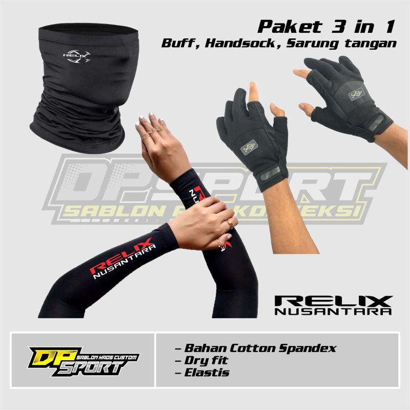 Paket Lengkap  3 In 1 Buff Masker Bahan Spandek Melar Deker Arm Sleeve Pelindung Lengan Dan Sarung T