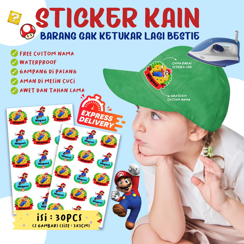 [GIANTPALACE] STICKER KAIN SETRIKA LABEL NAMA BAJU VIRAL ANAK COWOK CUSTOM NAMA BERKARAKTER