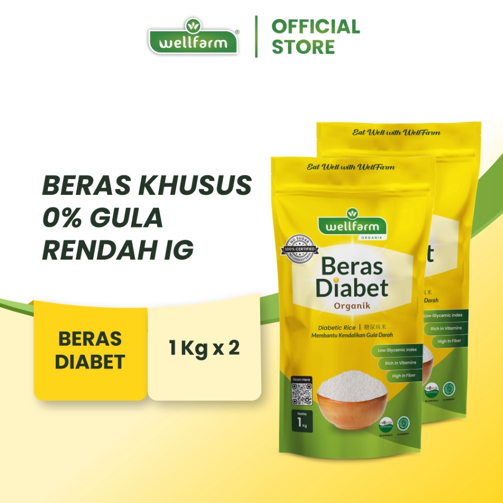 

GROSIR MURAH Wellfarm Beras Diabetes Organik | Beras Diabet Rendah Glikemik Index, Paket Hemat 2 Kg