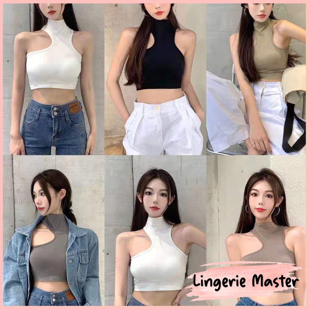 ぱ [ LINGERIE MASTER ] - (B-61) Tanktop Crop Halter Neck Wanita / Atasan One-Shoulder Crop Tank Top B