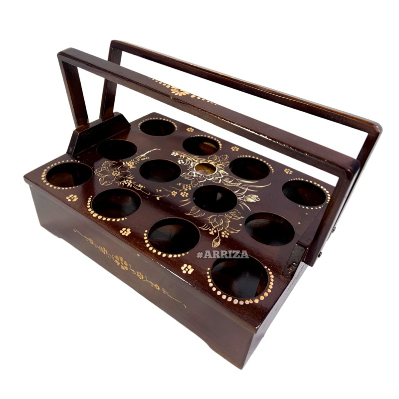 TEMPAT AQUA GELAS KAYU JATI MODEL KOTAK ANTING JINJING ISI 12