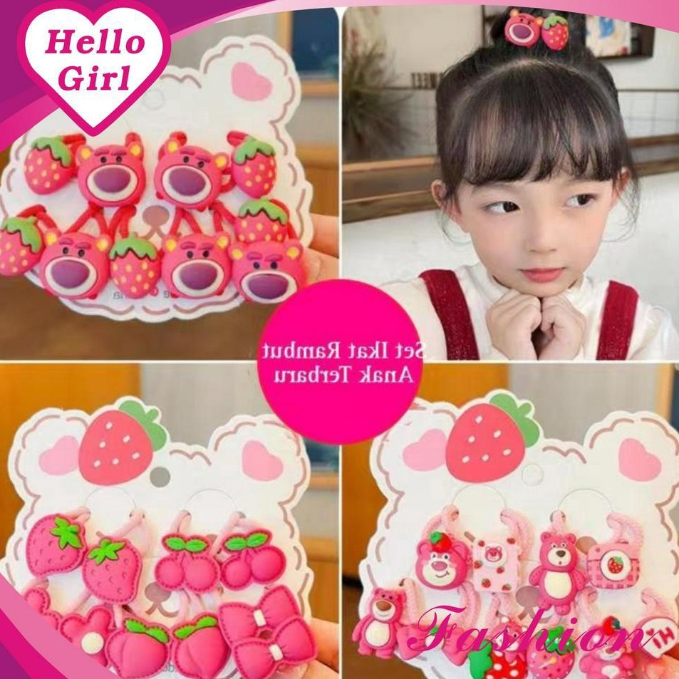 New Deal (Hello Girl)F229 Ikat Rambut Anak Perempuan Motif Beruang Strawberry Gaya Korea Import