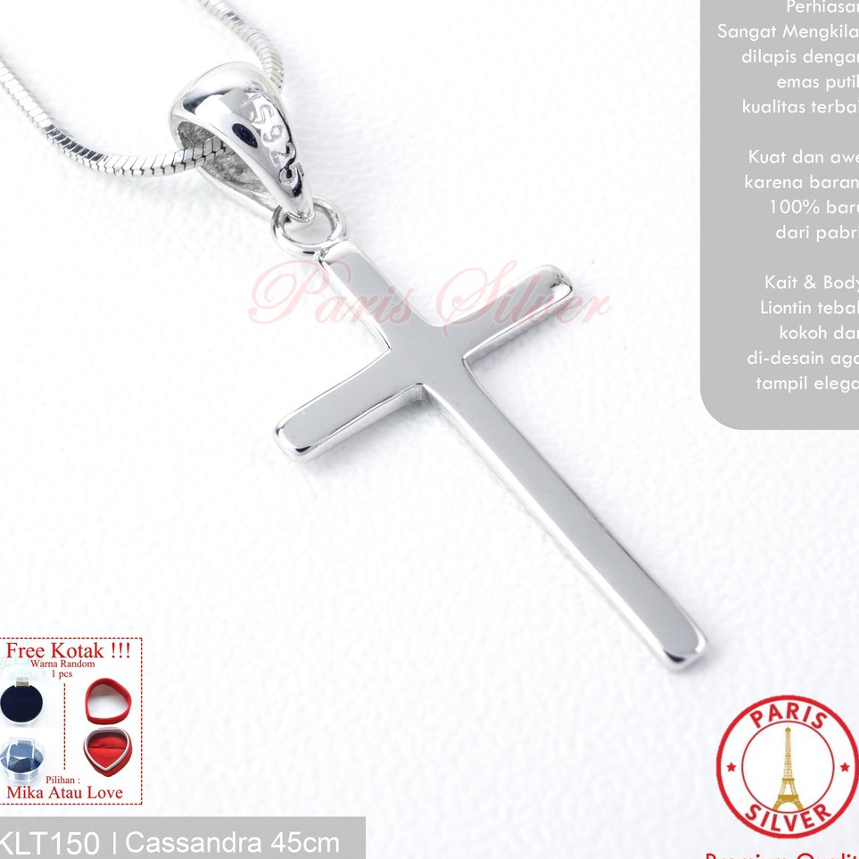 Paket Ekslusif Kalung Salib Perak 925 Asli Silver Lapis Emas Putih Polos Anti Karat Aksesoris Wanita