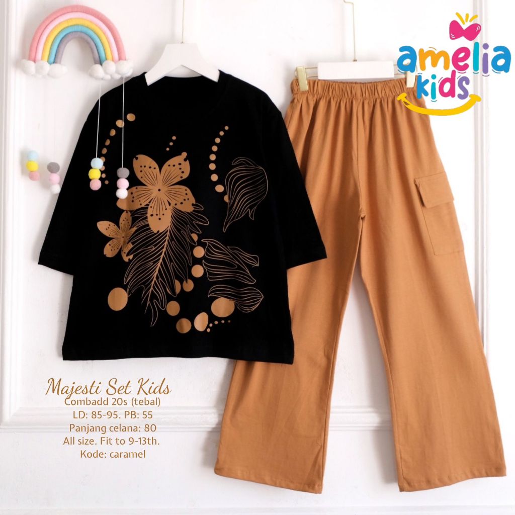 MAJESTY SET KIDS BY AMELIA // ONESET ANAK USIA 8-13 TAHUN MOTIF BUNGA // SETCEL KULOT CARGO VIRAL //