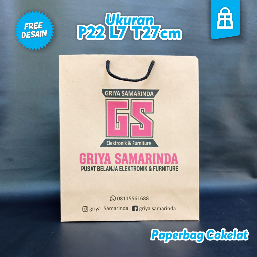 

Paper Bag Tas Kertas Custom Kraft Uk T 27cm x L 7cm x P 22 cm. Ready Stock