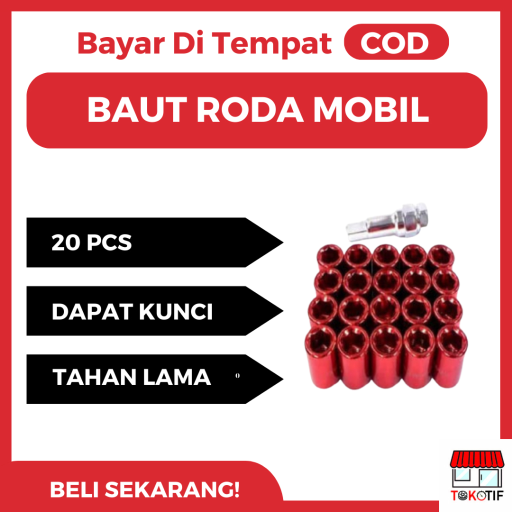 Baut Roda Mobil Racing Lugnut 1 25 MM 20 PCS Baut Velg Mobil Variasi Baut Ban Mobil Red Merah Kunci 