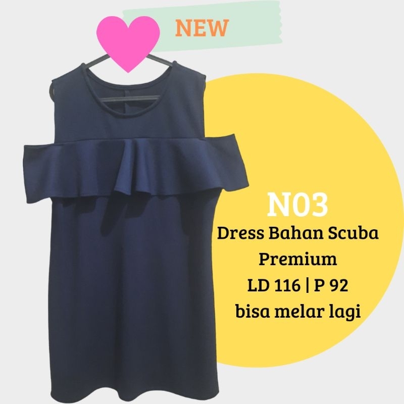 Dress Sabrina Scuba Navy Pesta Party Biru Jumbo Big Size XXL LD 116