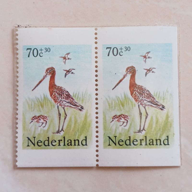 

(AE) Perangko Belanda 1984 Summer stamps 1984 - from Booklet - Black-tailed Godwit (Limosa limosa) - from Booklet Set 2pcs se-tenant Mint
