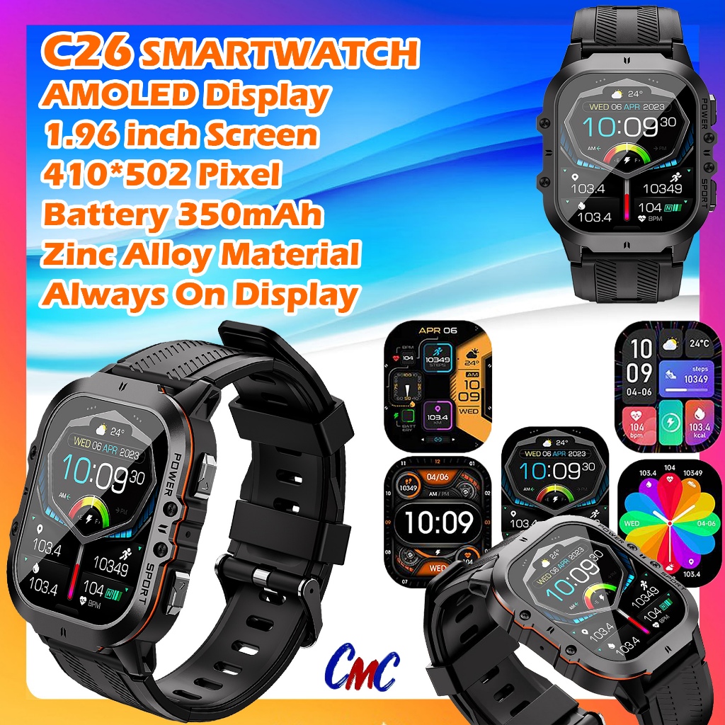 C26 Smartwatch AMOLED Always On Display 1.96inch Watch Pria Wanita