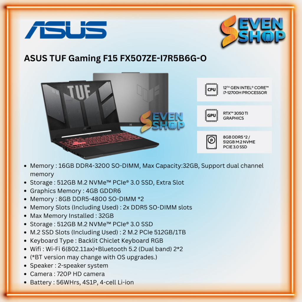 LAPTOP ASUS TUF Gaming F15 FX507ZE-I7R5B6G-O