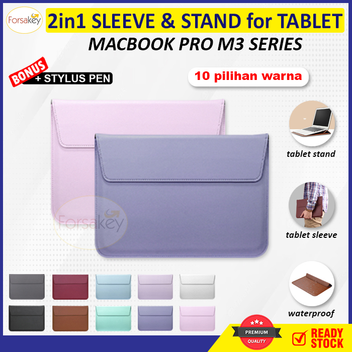Macbook Pro M3 Max 14 16 Inch A2918 A2992 A2991 2023 [2in1] Leather Pastel Sleeve Tas Case Cover Sta