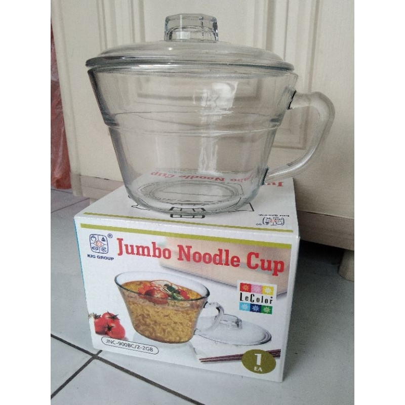 Gelas Mie Kaca / Mangkok Mie / Noddle Cup Jumbo / Gelas Sereal / Gelas Bubur / Gelas kaca Tutup