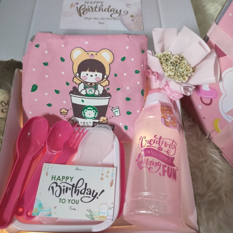 Hampers Set Alat Kotak Makan / Lunch Box Sekat 3 Bento Lengkap dgn Sendok Garpu Botol Minum Tas Beka