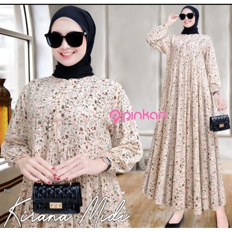 Midi Dress Wanita Kekinian || Kolinda Midi Dress Busui || Dress Rayon Motif Bunga Dress Muslim