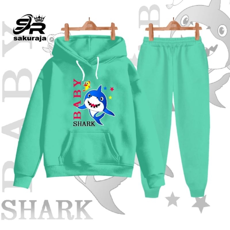 setelan hoodie anak karakter baby shark/umur 2-17 tahun