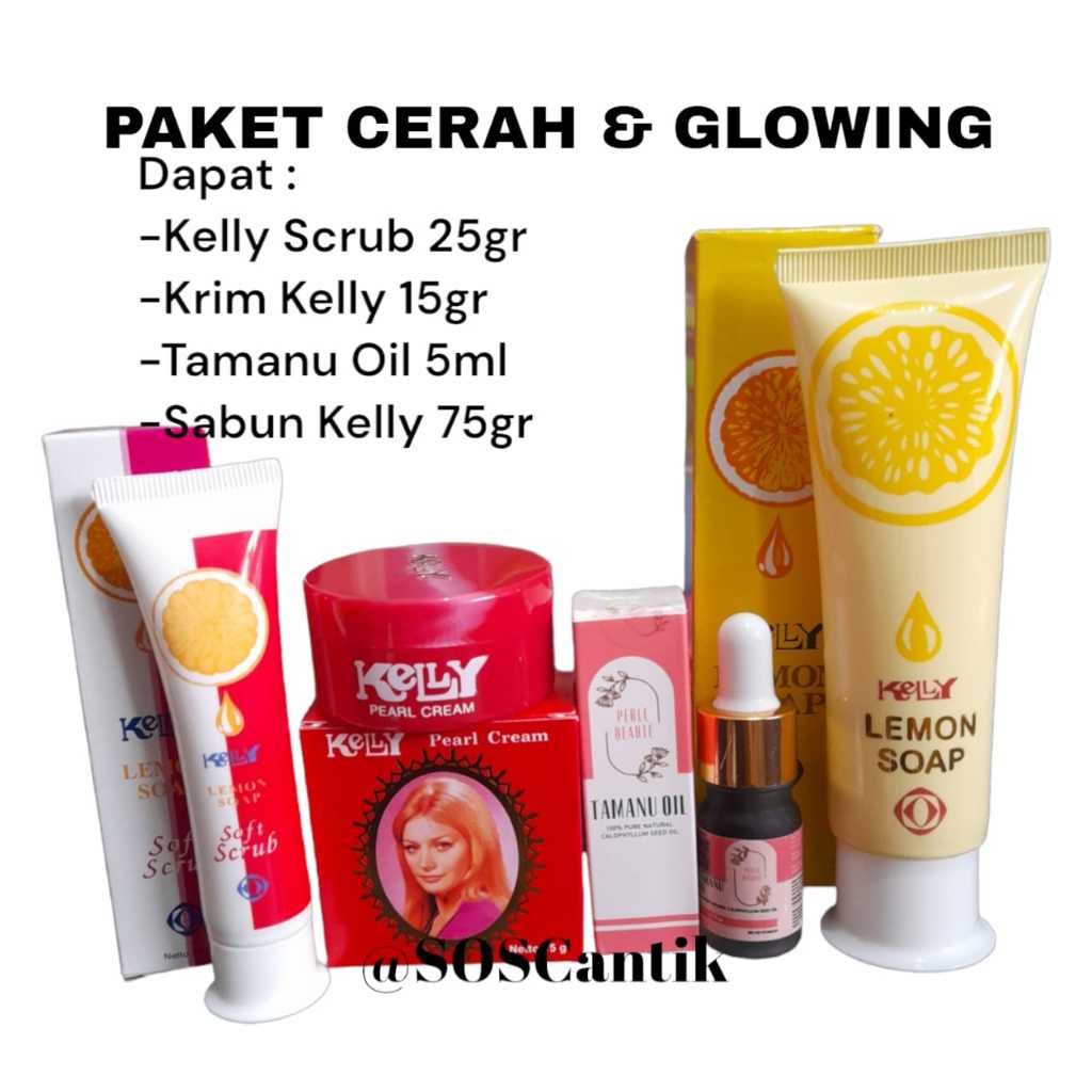 PAKET PENCERAH LEVEL 1, PAKET KELLY SABUN KELLY LEMON, CREAM KELLY, KELLY SCRUB