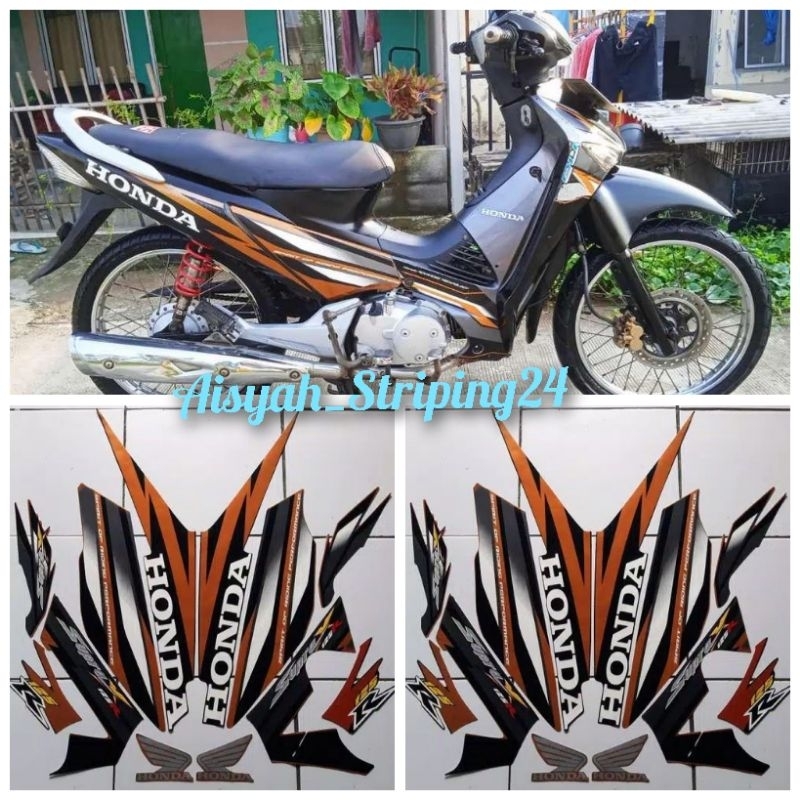 stiker striping lis les body motor  honda supra x 125 2006 hitam-coklat