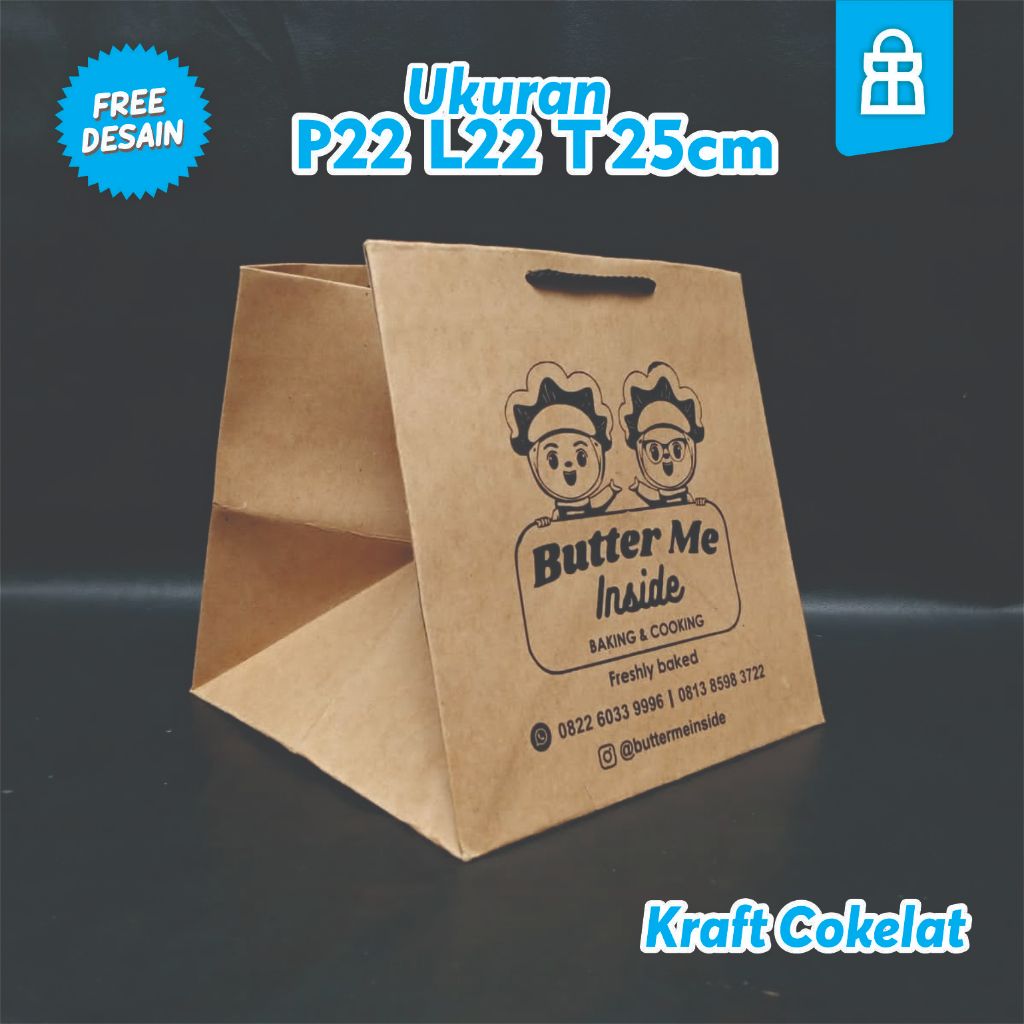 

Paper bag kertas kraft KOTAK NASI kotak Dengan Sablon Uk 22x22x25 murah