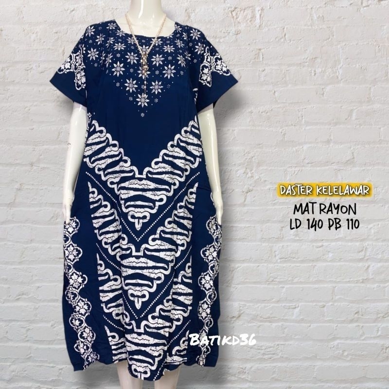 Daster ct rayon tebal motif klasik biru navy putih murah etnik tradisional kekinian adem kelengan ba