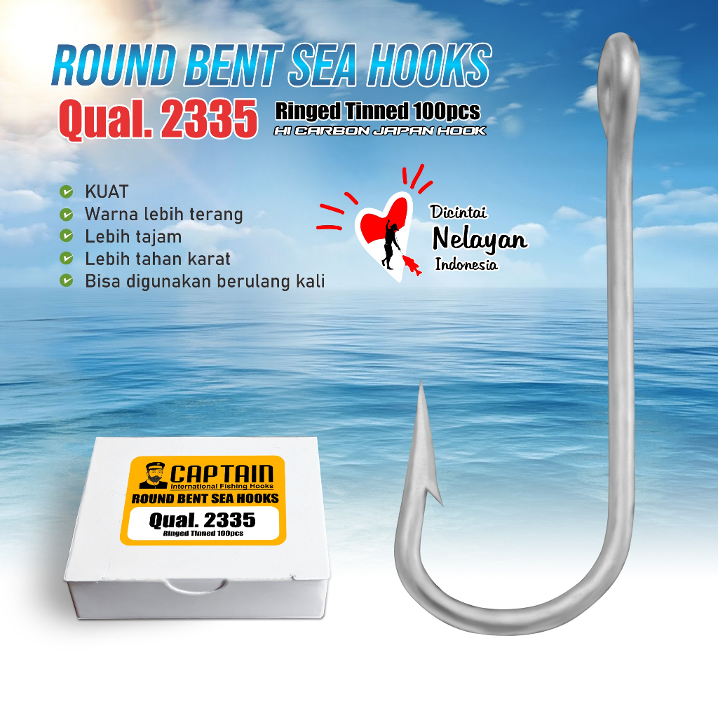 Hook/ Kail Pancing - Captain 2335, Round Bent Sea, KAIL DENGAN LUBANG, Ukuran 1 - 7 dan 1/0