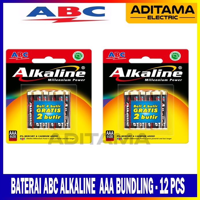 Terlaris BATERAI ABC ALKALINE AAA A3 BUNDLE 2 ISI 12 BATERAI/ BATTERY ABC ALKALINE AAA A3-12Pcs buru