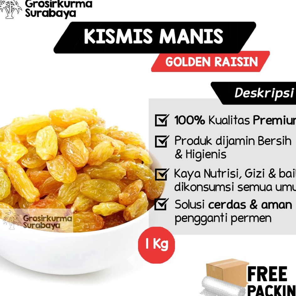 

Produk Oke Kismis Asam Manis 1Kg Golden Raisin Enak & Fresh Cocok Untuk Oleh-oleh Haji Umroh Camilan Sehat