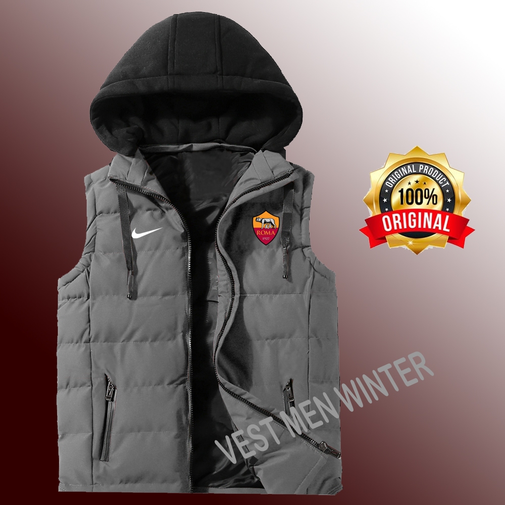 Rompi Motor Pria Logo As Roma Terbaru /Jaket Rompi Kupluk Lepas Pasang Bahan Parasut terbaru / Rompi