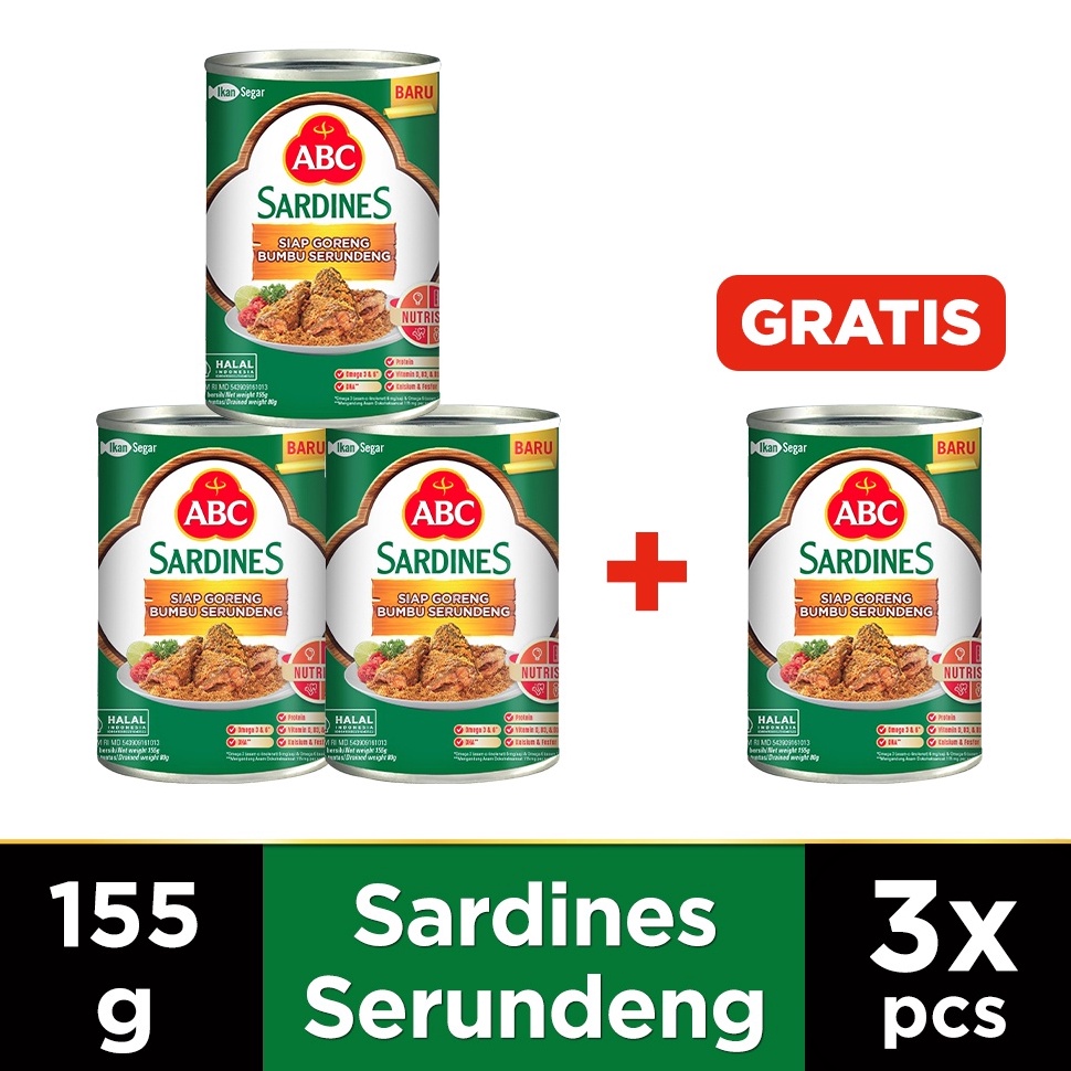 

New Arrival ABC Sarden Siap Goreng Bumbu Serundeng 155 g - Buy 3 Get 1 Free