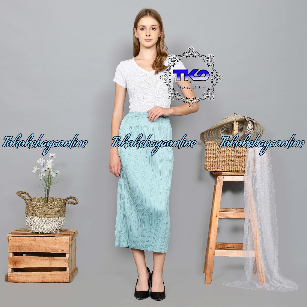 Rok Plisket Polos Panjang Untuk Kebaya Bahan Satin Valvet - Tosca