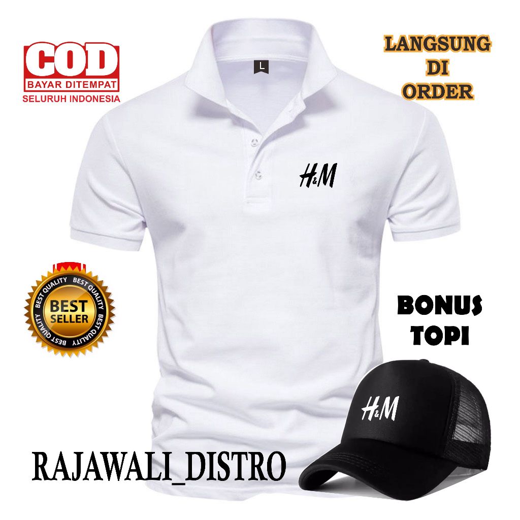 Baju Polo Distro Pria ( Bonus topi ) polo cowok Cewek H&M Hitam / Baju Polo / Polo Distro / Baju Dis