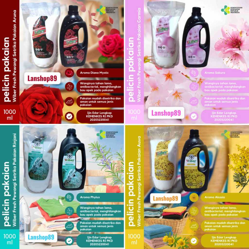 WIBER FRESH Pewangi Laundry, Parfum Laundri Pelicin Setrika Pakaian Kemasan 1 Liter Botol Dan Refil
