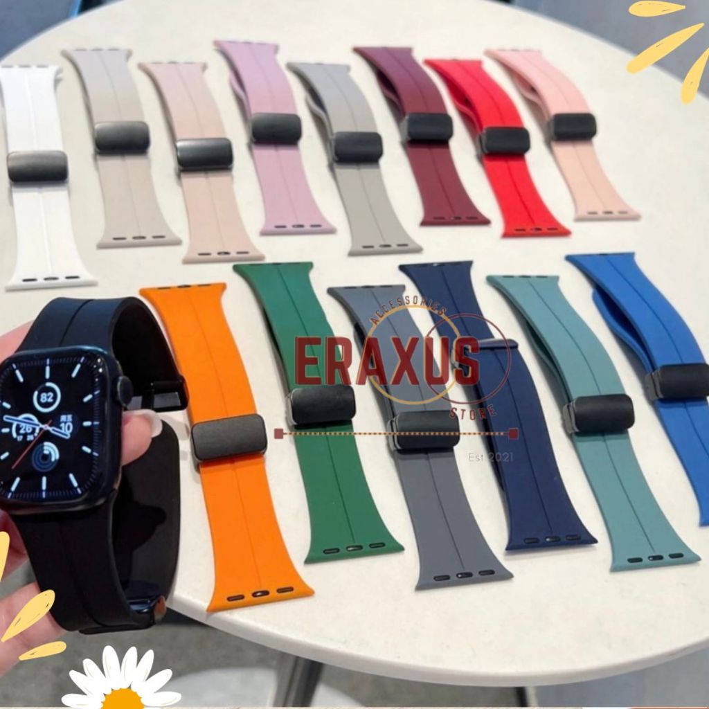 Eraxus Strap Magnetic 38mm 40mm 41mm 42mm 44mm 45mm 49mm Silicone Buckle Lock Strap for iWatch Series Ultra 9 8 7 6 5 4 3 2 1 SE SE2 Tali jam pengganti Smartwatch T900 T800 Ultra T500 T55 T500 Plus Pro DT No 1 S20 DT7promax IWO Z66 Z59 HW22 HW16 HW12